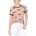 thumbnail image 2 of INSPIRE CHIC Women's Short Sleeve Contrast Cartoon Cats Pet Print Tee Ringer T-Shirt Tops XS Pink, 2 of 6