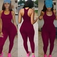 thumbnail image 2 of JFGHDG Women Racerback U Neck Bodycon Jumpsuit Sleeveless Seamless Skinny Leg Workout Yoga One Piece Outfit Wine Red S, 2 of 6