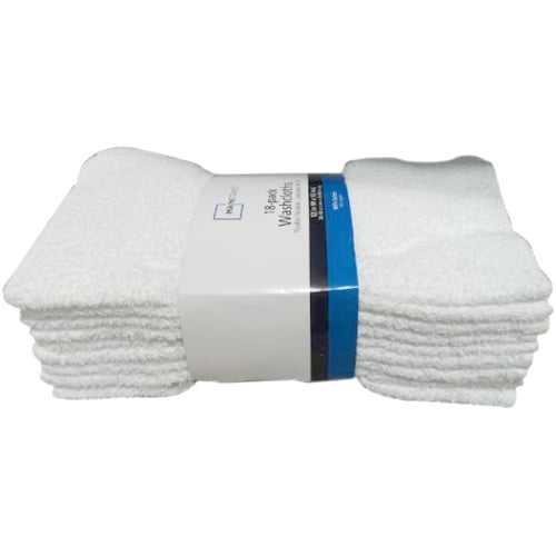 Mainstays Cotton Washcloth Collection, 18-Pack, White