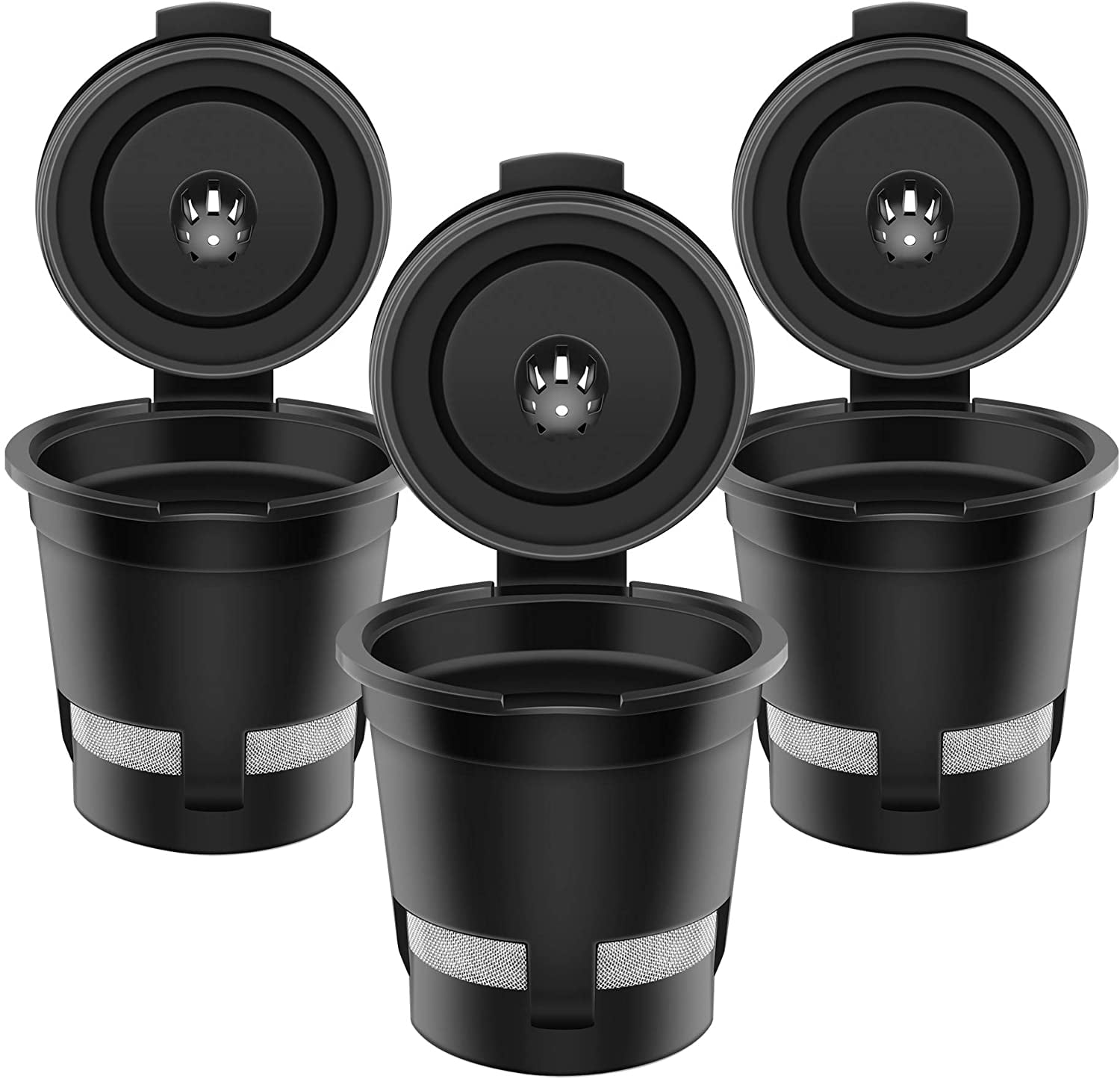 EZBASICS Reusable & Refillable K Cups Coffee Filters for Keurig or Single Serve Coffee Makers, 3-Pack, Black