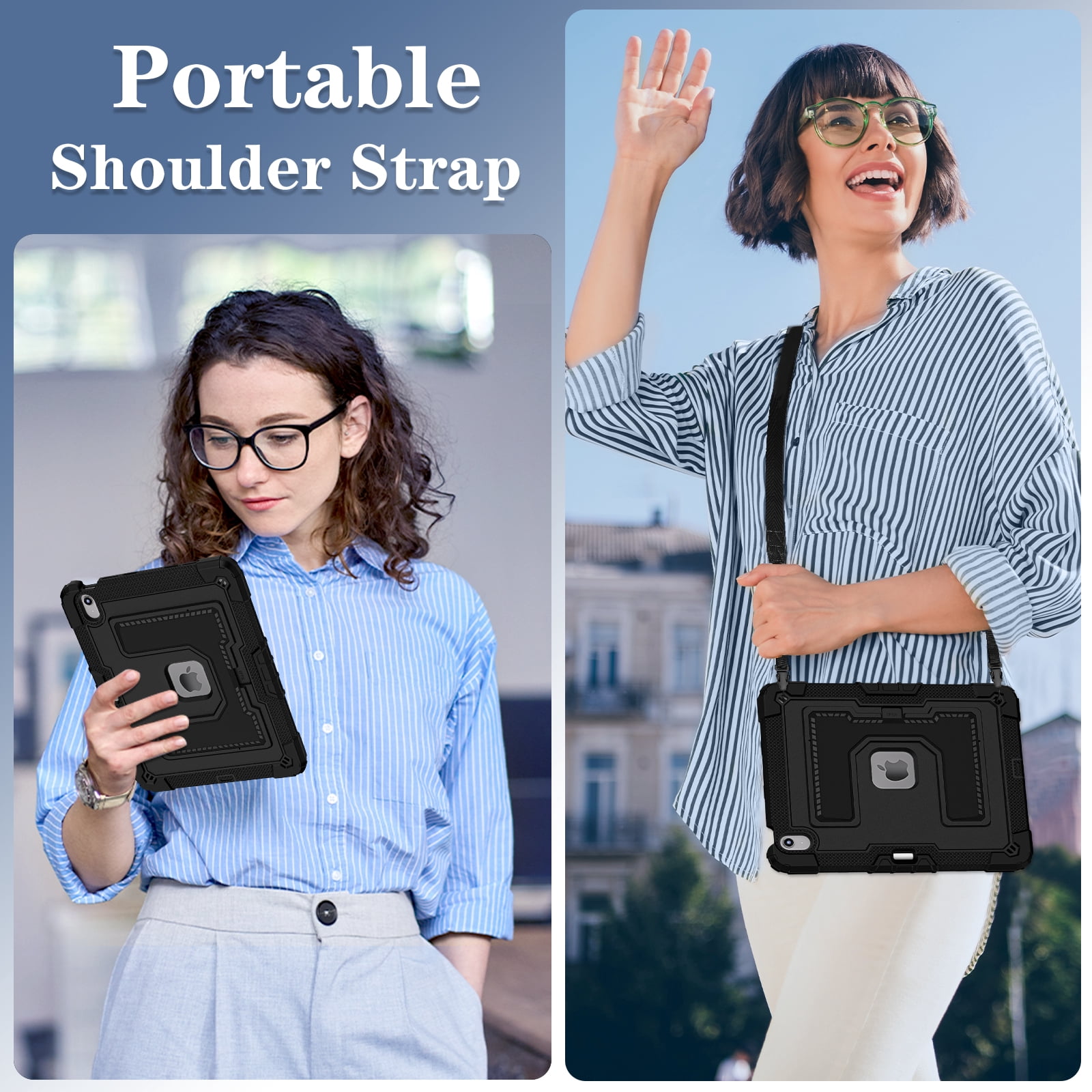 Rugged Case for Apple iPad Air 13 Inch M4 M3 M2 2026/2025/2024, Heavy Duty Tablet Case with Kickstand, Pencil Holder & Detachable Shoulder Strap, Black