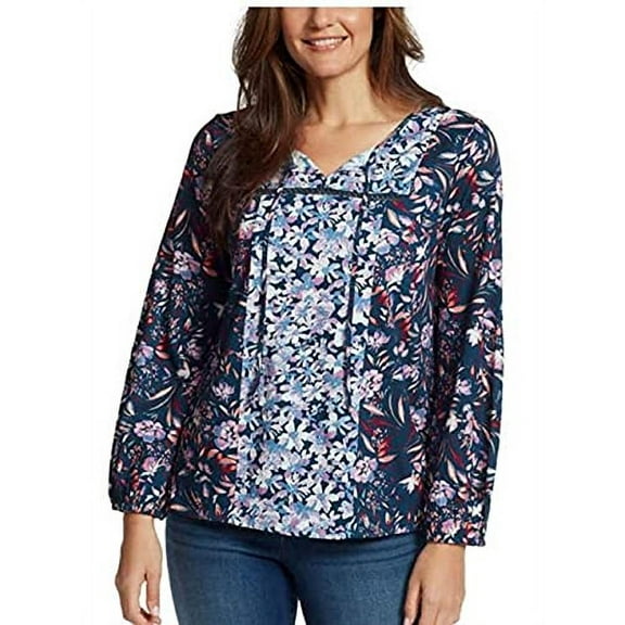 Vintage America Ladies' Peasant Top - Paisley Breeze Night Sky (Navy-Wind Blown Floral, X-Small)