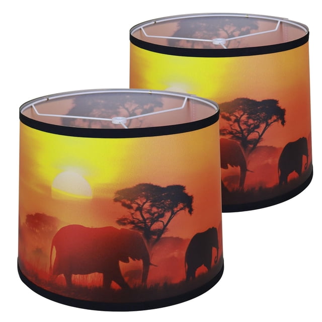 Pantallas de lámpara DOLOOTA tipo tambor 29 x 33 x 25 cm estampado de elefante, set de 2
