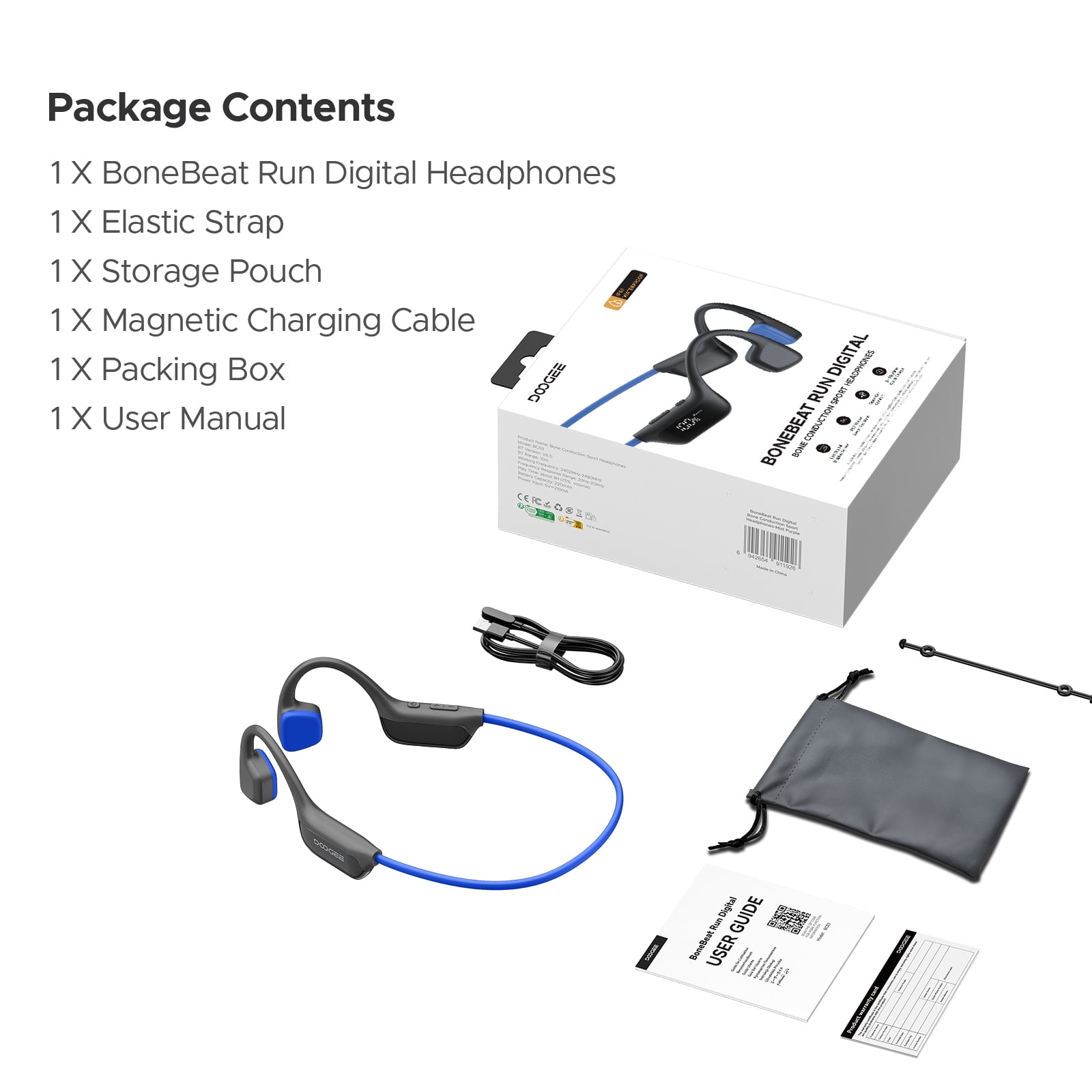 Doogee Bone Conduction Headphones, IP67 Waterproof Open Ear Headphone with LED Power Display, 9H Bluetooth 6.0 Sports Running Headphones, Dual Device Connection for Running, Cycling, Fitness