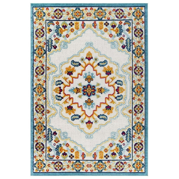 Ergode Reflect Ansel Distressed Floral Persian Medallion 5x8 Indoor and Outdoor Area Rug - Multicolored
