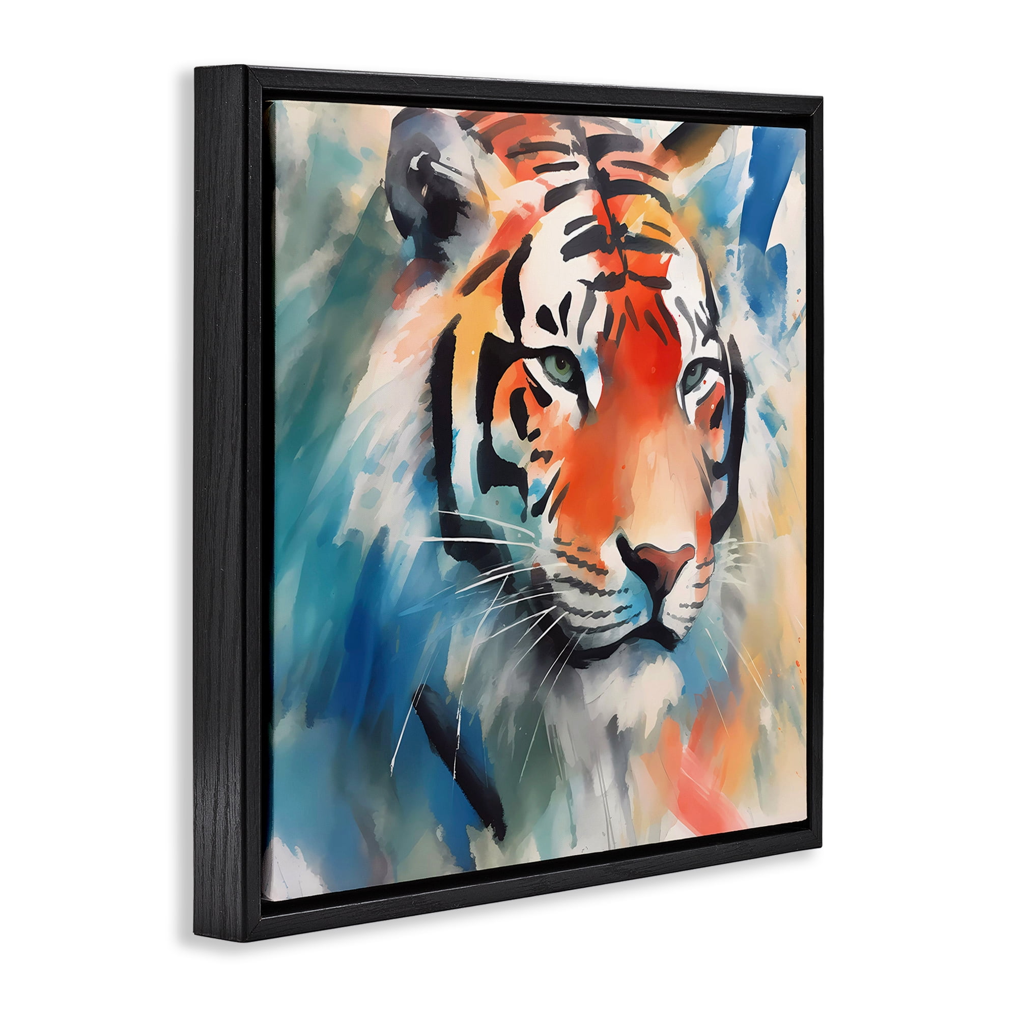 Stupell Industries Bold Modern tiger Animals & Insects Painting Black Floater Framed Canvas Art Print Wall Art, 18 x 18