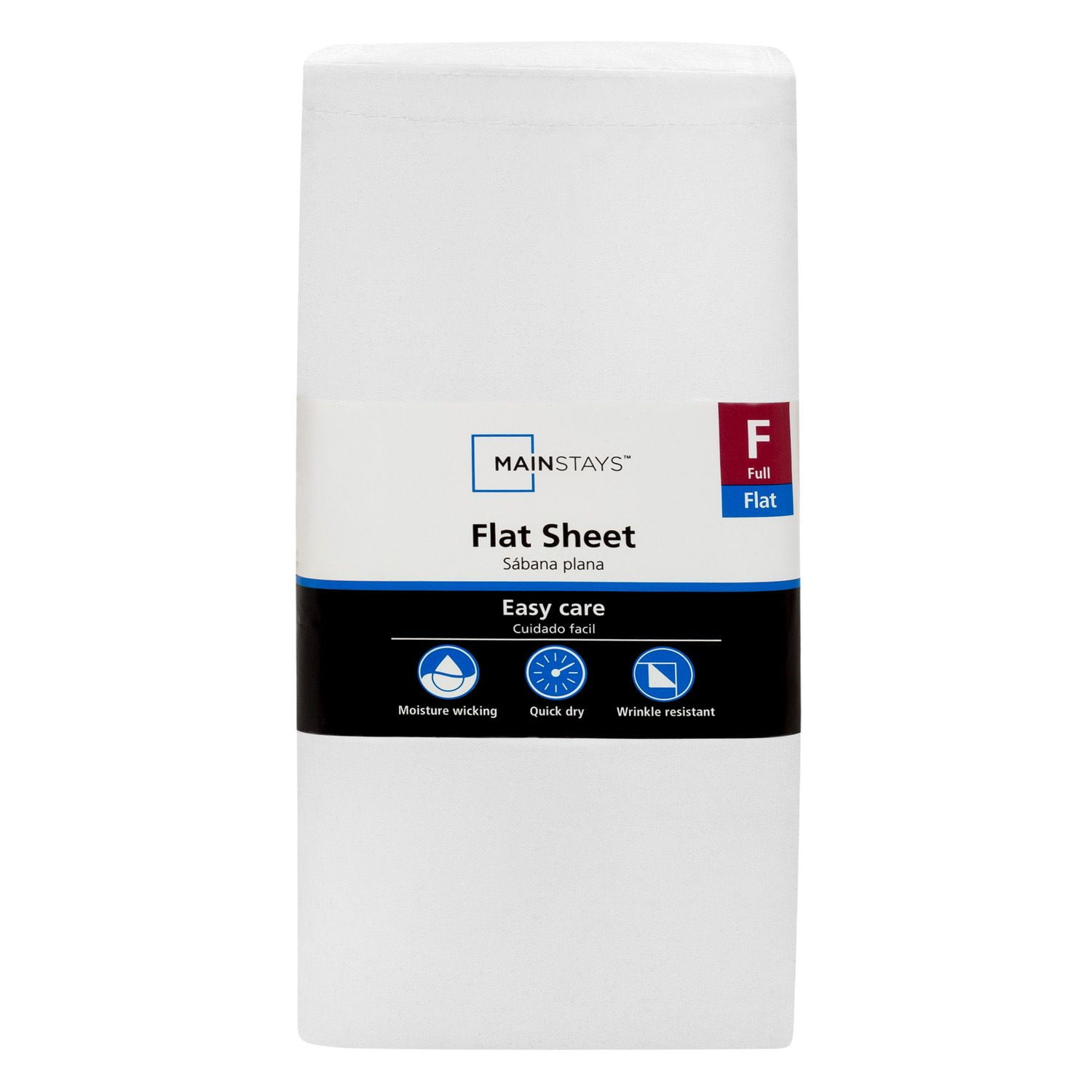 Mainstays 300TC Cotton Rich Percale Easy Care Bed Sheet Set,Arctic White Full Flat Sheet