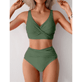 thumbnail image 4 of Ensembles de Bikini pour Femmes Maillot de Bain Deux Pièces Taille Haute Col en V Torsadé Bretelles Spaghetti Réglables, 4 of 7