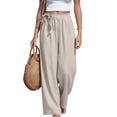 thumbnail image 2 of Cotton Linen Beach Palazzo Pants for Women Wide Leg Flowy Tie Knot High Waisted Adjustable Trousers with Pockets 2026 Complexion XL, 2 of 5