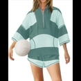 thumbnail image 3 of Conjunto Deportivo de Dos Piezas A Rayas para Mujer, Chándal Extragrande, Top y Pantalones Cortos con Bolsillos, Verde M, 3 of 9