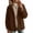 Brown-400816GG, variant on Women's Lapel Collar Cropped Sherpa Jacket, Open Front Fluffy Teddy Fleece Long Sleeve Coat with Side Pockets, Casual Lightweight Outerwear for Fall Winter Daily Travel