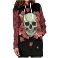 thumbnail image 1 of Suéter con estampado de calavera de Halloween para mujer, suéter medio largo holgado y a la moda, de manga larga, estilo femenino, 1 of 2