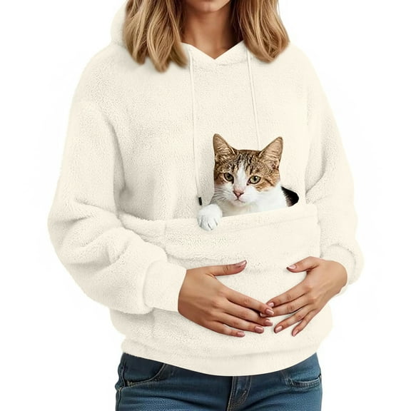 CCRFTGI Unisex Pet Carrier Hoodie Fuzzy Kangaroo Puppy Kitten Holder Sweatshirt Fleece Dog Carrying Hoodie Warm Pet Carrier Sweatshirt Beige L