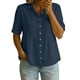 thumbnail image 2 of Craaazy Women's Loose Fit Collared Blouse, Solid Color Short Sleeve Button Down Shirt, Breathable Cotton Linen Casual Top for Daily Wear, Work & Weekend Gifts, 2 of 9