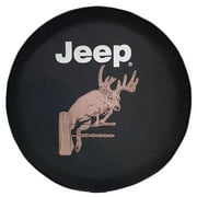 SpareCover - Brawny Series - Jeep Logo with white Tail Buck on 37" tall Denim Textured Vinyl - Heavy Duty - Tire Cover - made in USA only