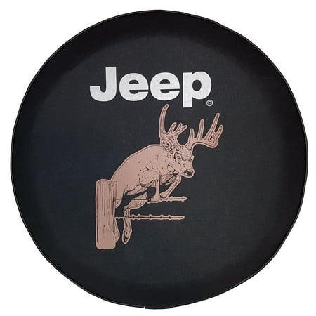 SpareCover - Brawny Series - Jeep Logo with white Tail Buck on 37" tall Denim Textured Vinyl - Heavy Duty - Tire Cover - made in USA only