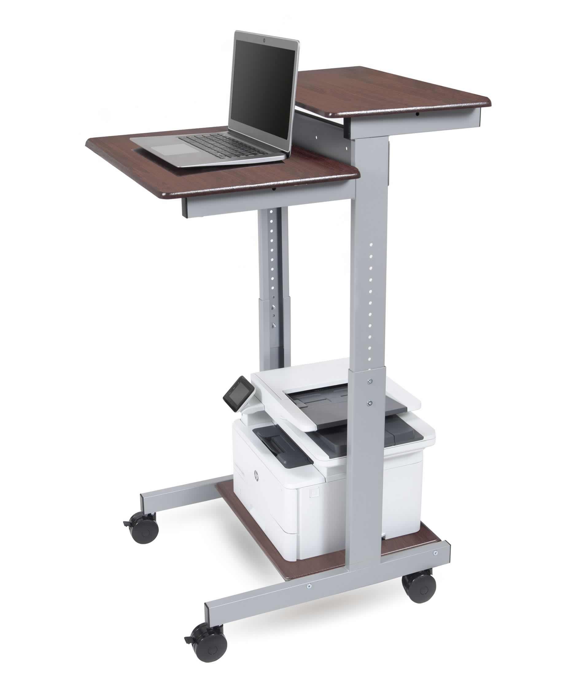 Stand Up Desk Store Rolling Adjustable Height Two Tier Standing Desk Computer Workstation (Silver Frame/Dark Walnut Top, 24" Wide)
