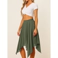 thumbnail image 3 of DARING DIVA Women's Asymmetrical Hem Elastic Waist Chiffon Flowy Midi Skirt X-Small Army Green, 3 of 6