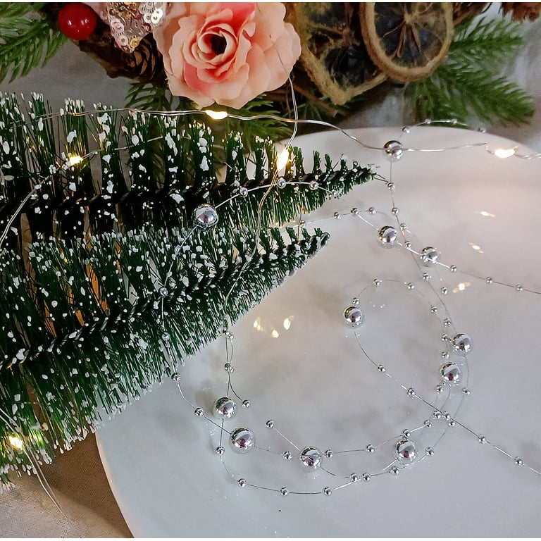 Christmas Tree Garland Decoration, Beads Garland Pearl Strands for  Christmas Tree and Crafts 65.6ft Silver 