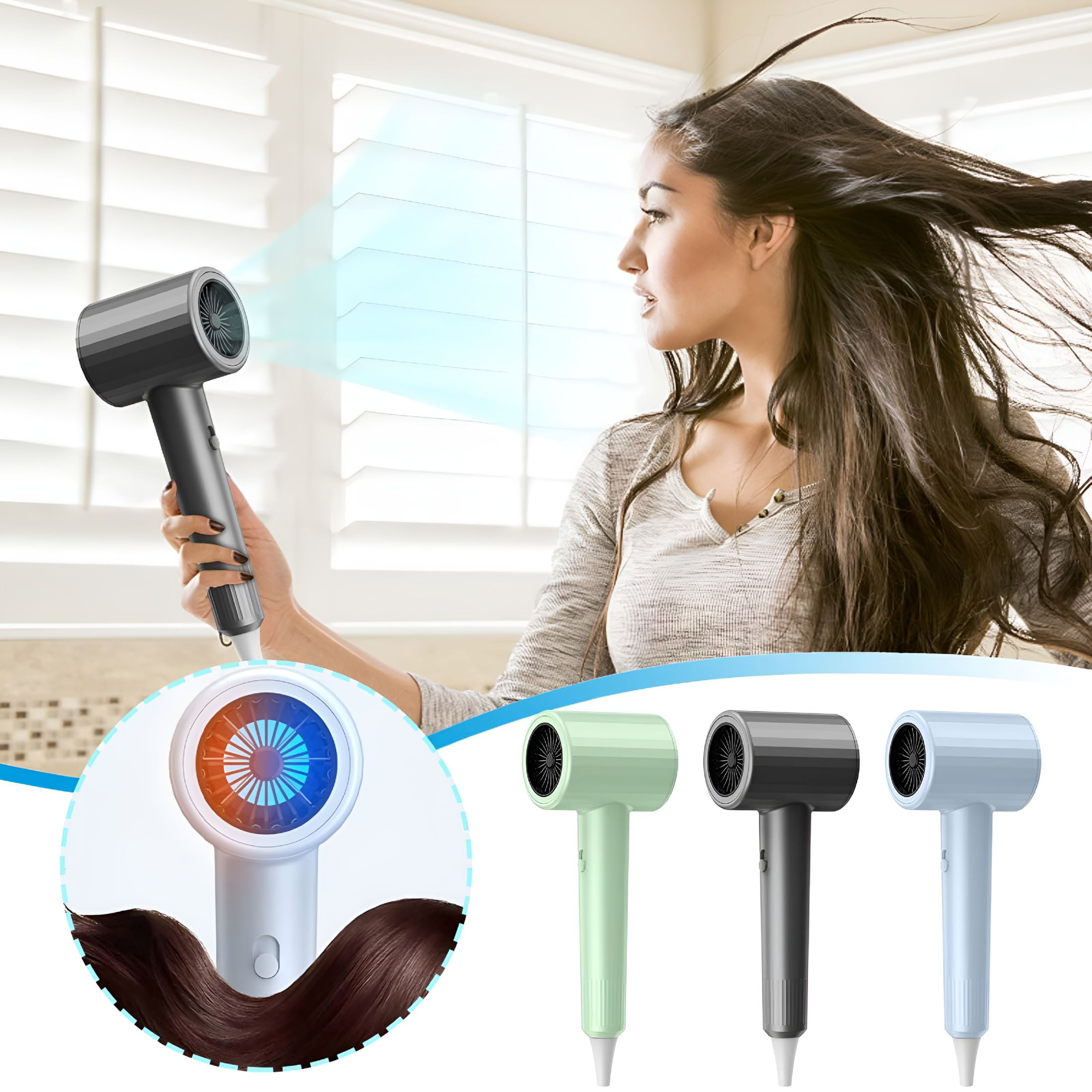 HIBIBUD Hair Dryer with Folding Handle and Retractable Cord, Travel Hair Dryer for Women, Gray