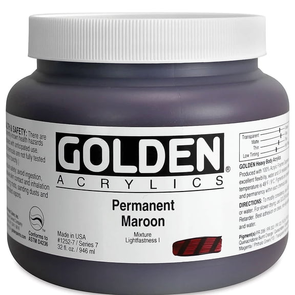 Golden Heavy Body Artist Acrylics - Permanent Maroon, 32 oz Jar