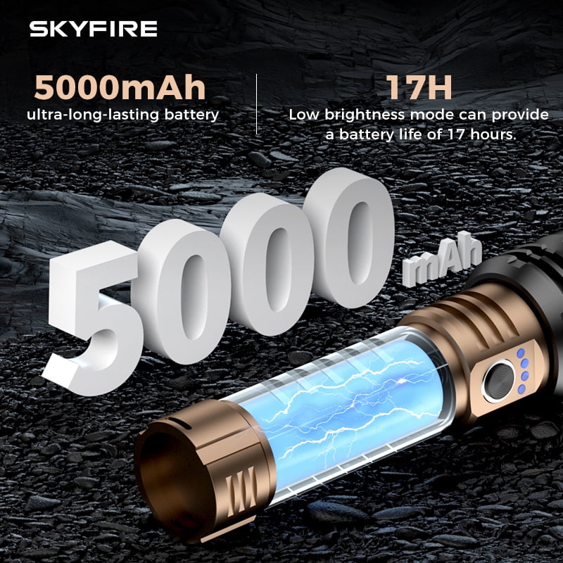SKYFIRE Adjustable Focus LED Flashlight 5 Modes 16Hr Runtime Camping Home