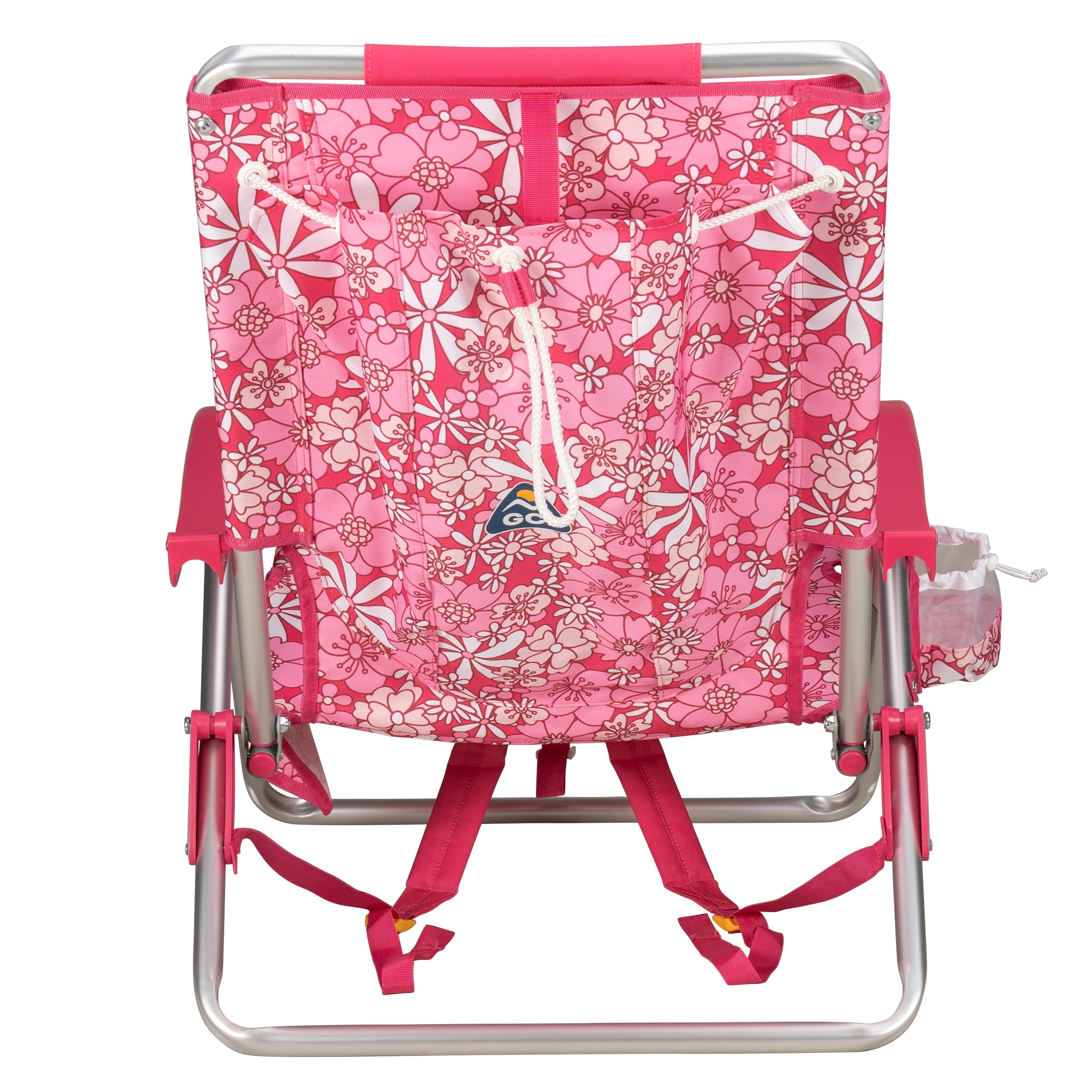 GCI Outdoor Backpack Beach Chair Lightweight Low Profile Reclining Chair, Floral Sport Pink
