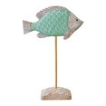 thumbnail image 1 of Escultura de pez de madera sobre soporte, regalo de verano oceánico, decoración náutica coleccionable para el hogar. Verde claro, 1 of 7