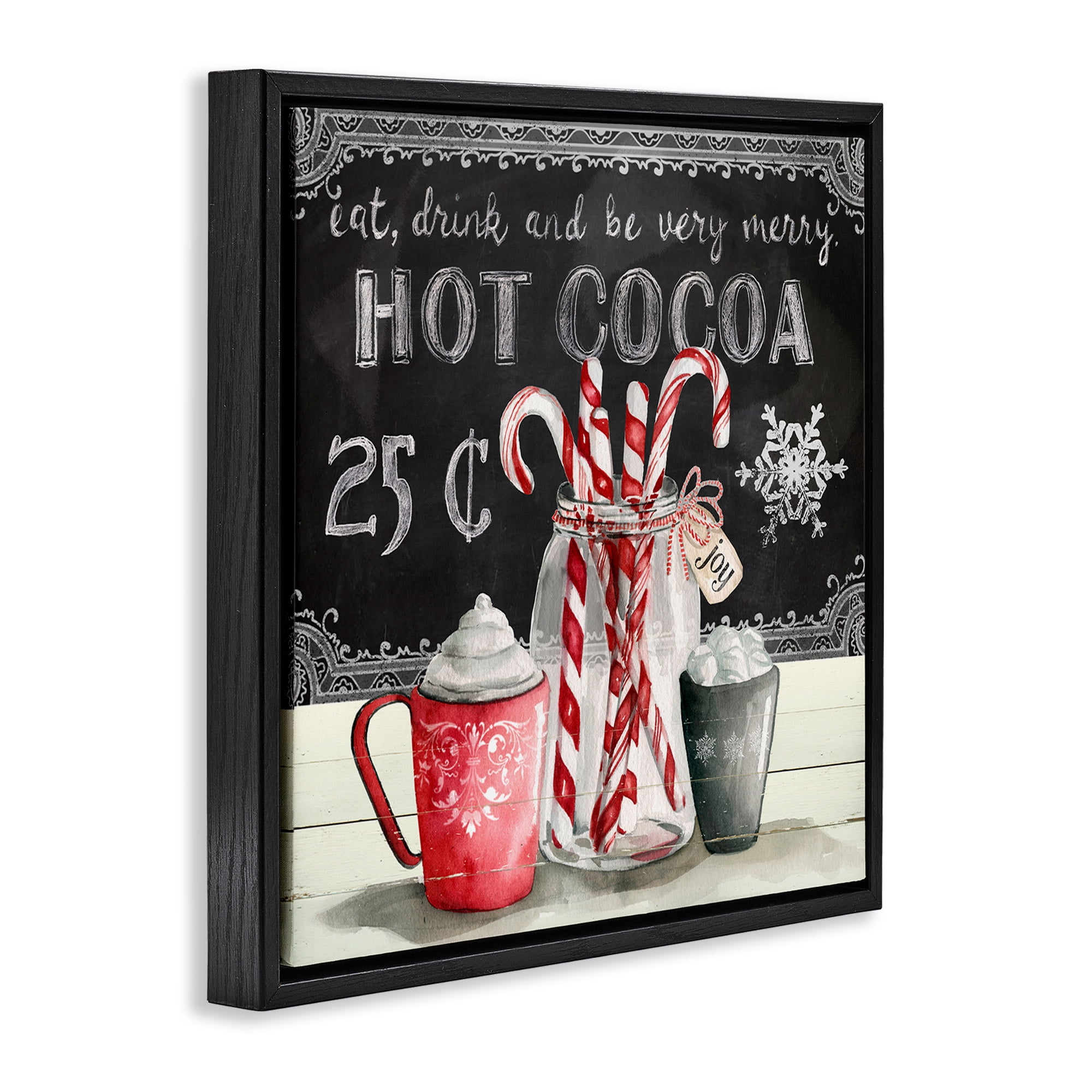 Stupell Industries Cocoa & Candy Canes Holiday Painting Black Floater Framed Canvas Art Print Wall Art, 25 x 25