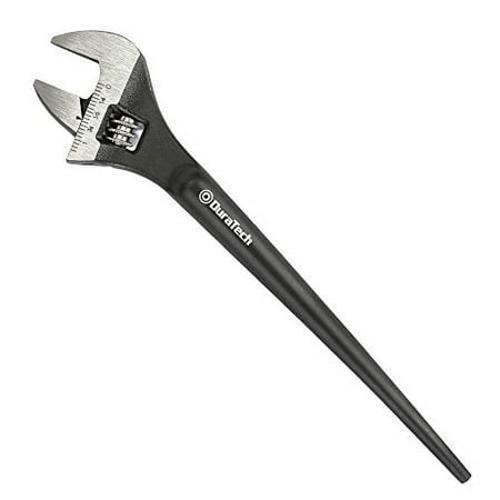 DURATECH 8-Inch Adjustable Construction Spud Wrench, Black Oxide Finish, Forged Cr-V, SAE and Metric Scale Marked, Pointed Tail Crowbar Function