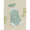 thumbnail image 3 of Arvbitana Baby Girls Summer Clothes Floral Print Sleeveless Strap Romper + Frills Elastic Shorts + Headband 3Pcs Outfits Newborn Infant Cute Shorts Sets 3M 6M 12M 18M, 3 of 8