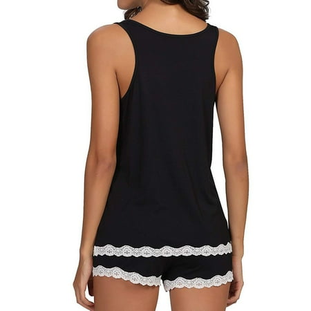 

Sayhi Sleep Dress for Women Silk Satin Sleeveless Two Piece Sleepwear Soft Top and Shorts Loungewear Pajamas Pajama Sets Black S