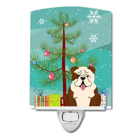 

Caroline s Treasures BB4246CNL Merry Christmas Tree English Bulldog Brindle White Ceramic Night Light 6x4x3