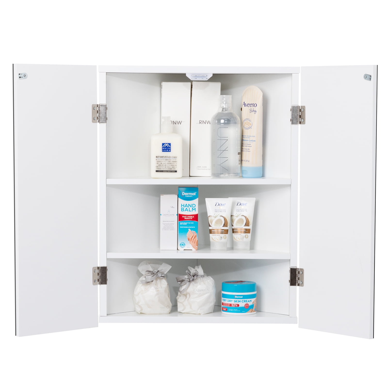 Eclife 2 Doors Corner Medicine Cabinet with Mirror Wall Mounted Bathroom Organizer, White
