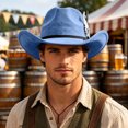 thumbnail image 4 of SRZYMJ Western Cowboy Hat for Men Women Cowboy Cowgirl Hat Outdoor Wide Brim Retro Felt Fedora Hats Unisex Rolled up Caps, 4 of 4