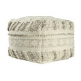 thumbnail image 2 of Ox Bay Seraphina Striped Handmade Wool Medium Square Pouf Ottoman, Taupe/Ivory, 18" x 18" x 14", 2 of 6