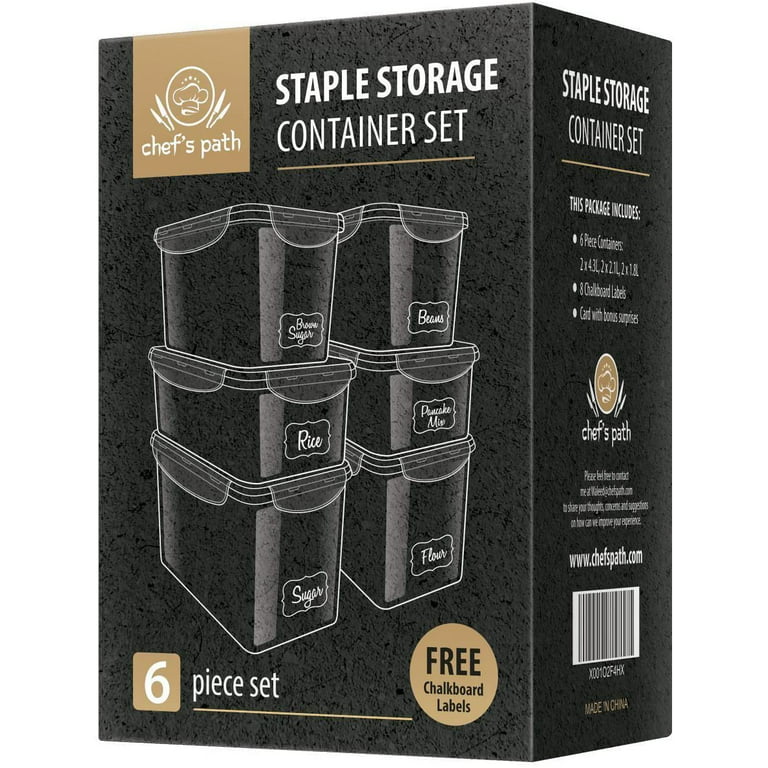 Chef's Path Food Storage Containers - Pantry Organization - Great for Flour,  Sugar, Baking Supplies - Airtight Kitchen Bulk Food Canisters - BPA-Free -  6 PC Set - Measuring Spoons, 8 Labels & Pen 
