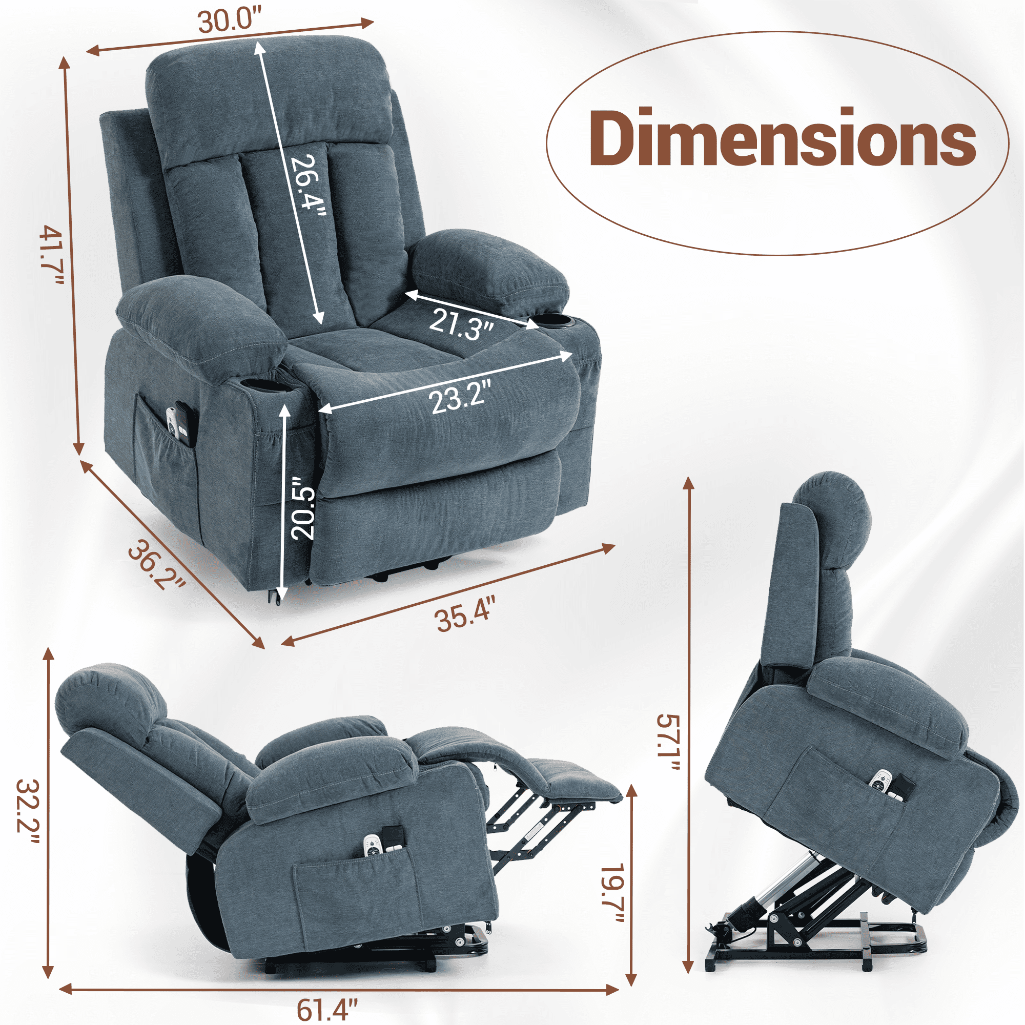 DELMANGO Power Lift Recliner Chair for Elderly, Electric Oversized Reclining Sofa with Vibration Massage & Heat, Cup Holder and USB Charging Port for Living Room, Blue