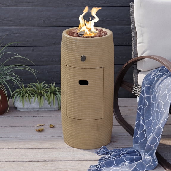 VENTOPYR 15,000 BTU 11-inch Round Outdoor Propane Fire Pit Table,Free Lava Rocks(Apricot)