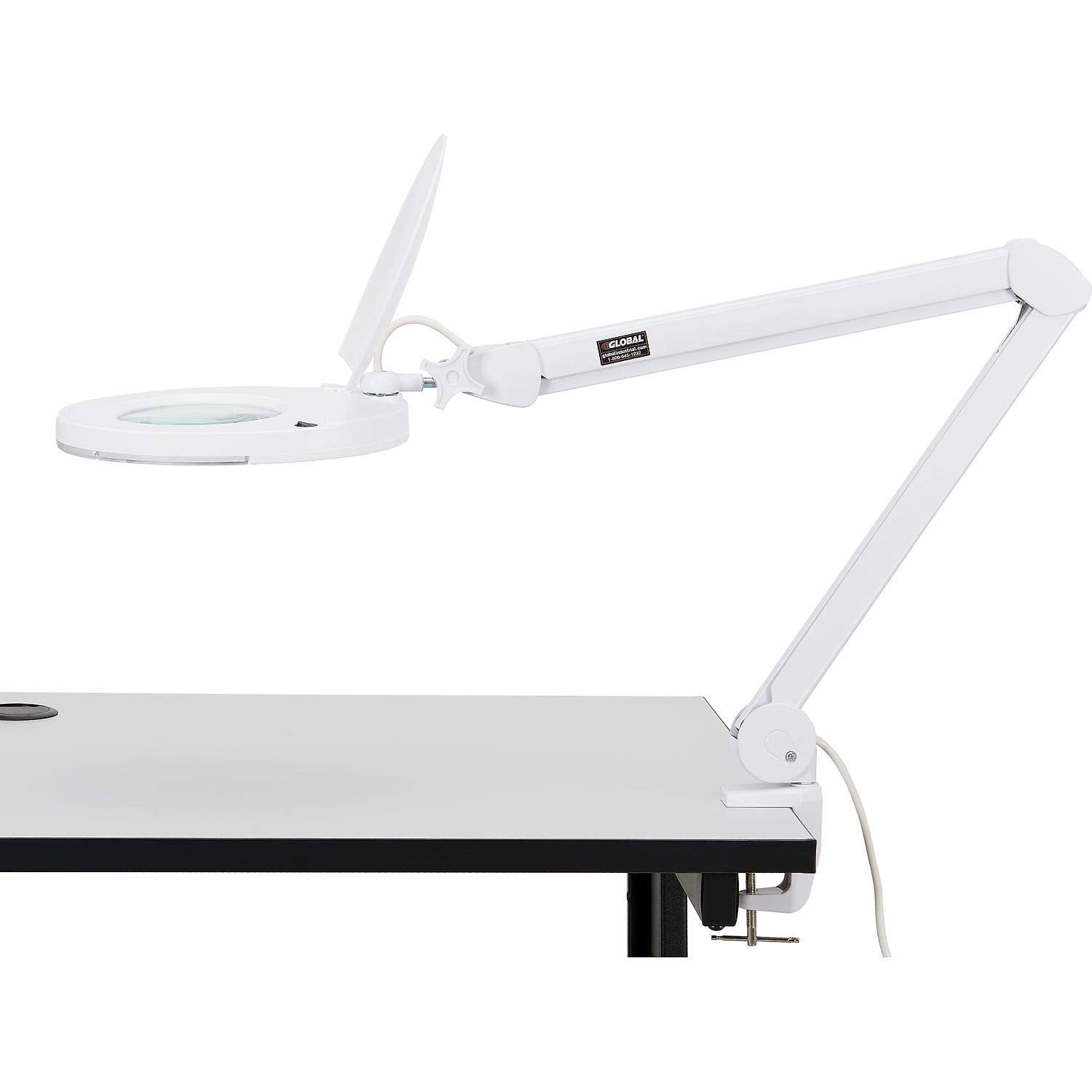 Global Industrial 5 Diopter LED Magnifying Lamp With Covered Metal Arm White