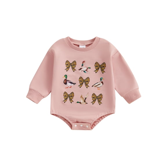 Gupgi Baby Girls Romper Duck Bow Print Sweatshirt Long Sleeve One Piece Jumpsuits for Newborn Infant
