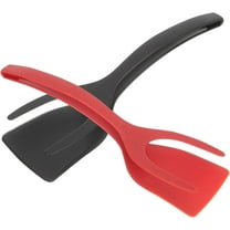 Olibuy Spatula Made of Silicone with Non-Stick Coating for Pancakes, Hamburgers, Eggs. French Toast Omelet Fried Egg Turners Grip and Flip Spatula Bread Tongs, Spatula for Enchiladas (2pcs,Black&Red)