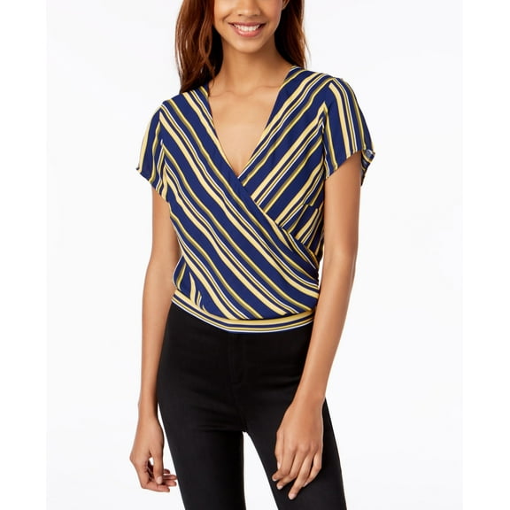 Ultra Flirt By Ikeddi Juniors Striped Wrap Top Yellow Stripe M