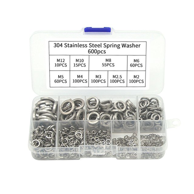 600 Pcs Spring Washers Stainless Steel Spring Lock Washers Set for Bolts Screws