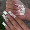thumbnail image 4 of 24pcs Artifical Fake Nails Long Coffin French Ballerina Wearable False Nail Tips Finished Rhinstones Flower Design Press on Nail FGS, 4 of 7