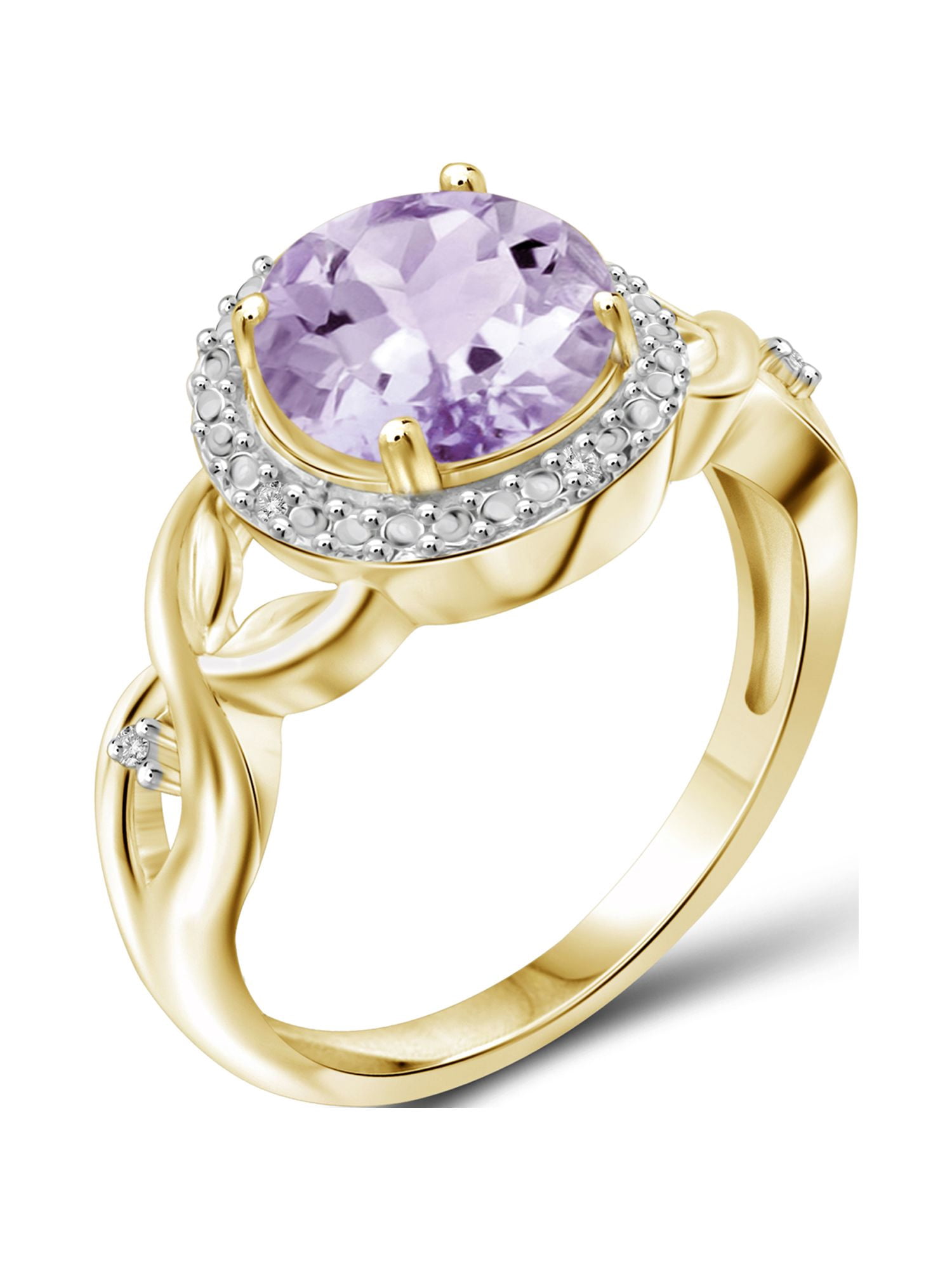 JewelersClub Pink Amethyst Ring Birthstone Jewelry – 1.75 Carat Pink Amethyst 14K Gold Plated Silver Ring Jewelry with White Diamond Accent – Gemstone Rings with Hypoallergenic 14K Gold Plated Silver
