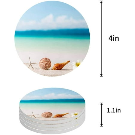 

ZHANZZK Starfish and Seashells Set of 4 Round Coaster for Drinks Absorbent Ceramic Stone Coasters Cup Mat with Cork Base for Home Kitchen Room Coffee Table Bar Decor