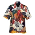 thumbnail image 3 of Camisa de pollo divertida con estampado 3D para hombre, camisa de manga corta con solapa, cómoda, informal, para fiesta en la playa, ropa de calle, camisas de talla grande para hombre, 3 of 5
