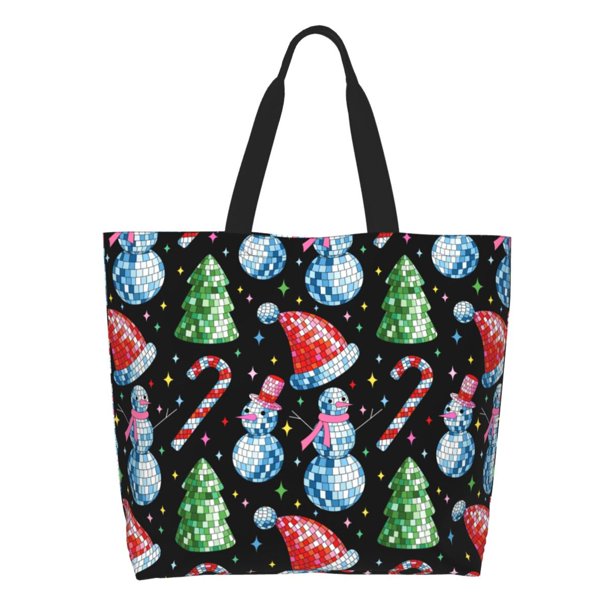 Easygdp Disco Mirror Ball Snowman Bolsas Tote para Mujer, Bolsos de Hombro para Viaje, Bolsos de Mano de Gran Capacidad para Compras y Trabajo