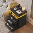 thumbnail image 3 of Nightstand with Drawers and LED Lights,Sliding Top,Tall Bedside Table with Charging Station,Modern End Side Table for Bedroom,Black, 3 of 8